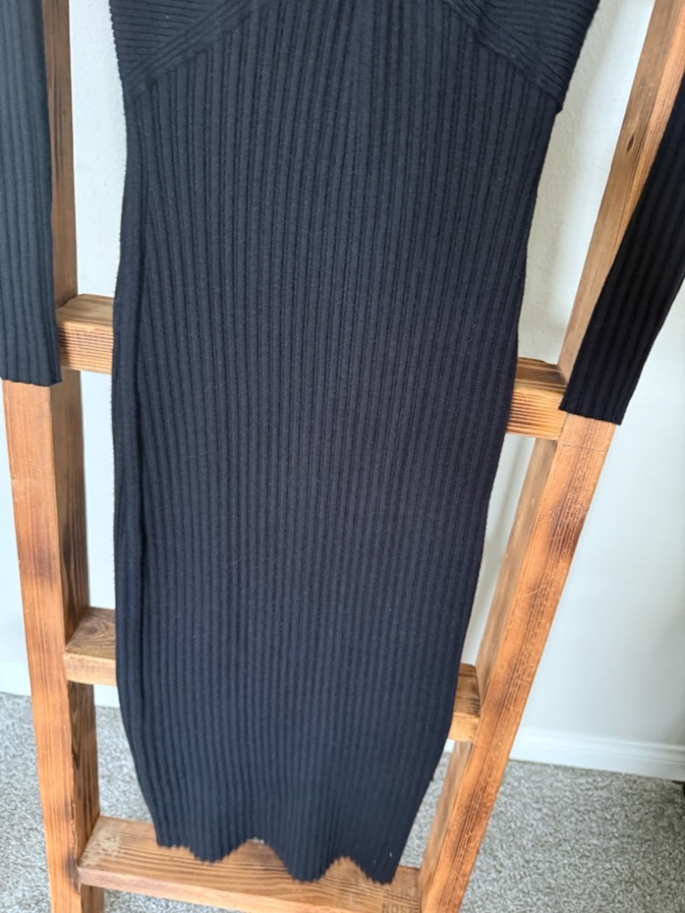 Ramy Brook Black Ribbed Cutout Long-Sleeve Midi Dress - Picture 3 of 7